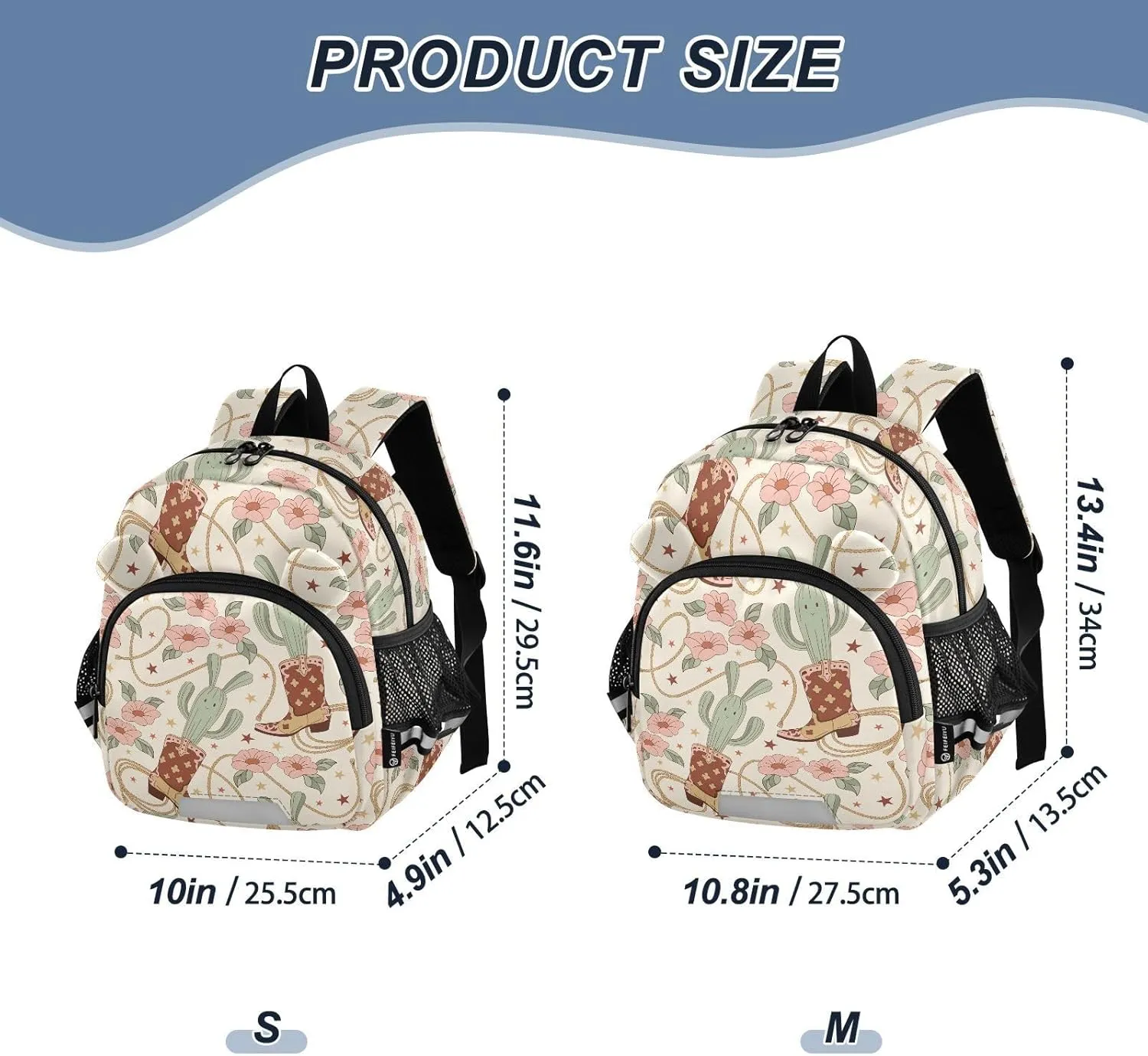 Kids Backpack Cactus Cowboy Boots Floral Toddler Bookbag, Mini Travel Bag for Baby Girl Boy 3-6 Years M
