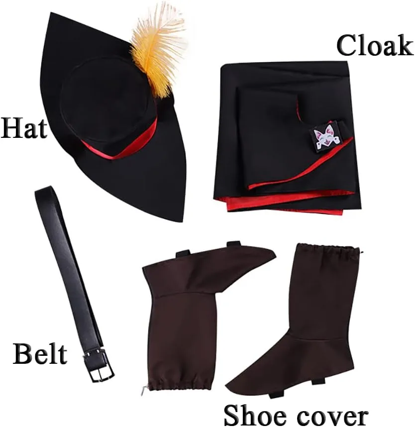 Kids Puss Costume in Boots Puss Cosplay Hat Cloak Leather Belt for Boys Girls Halloween Party Adult Outfits