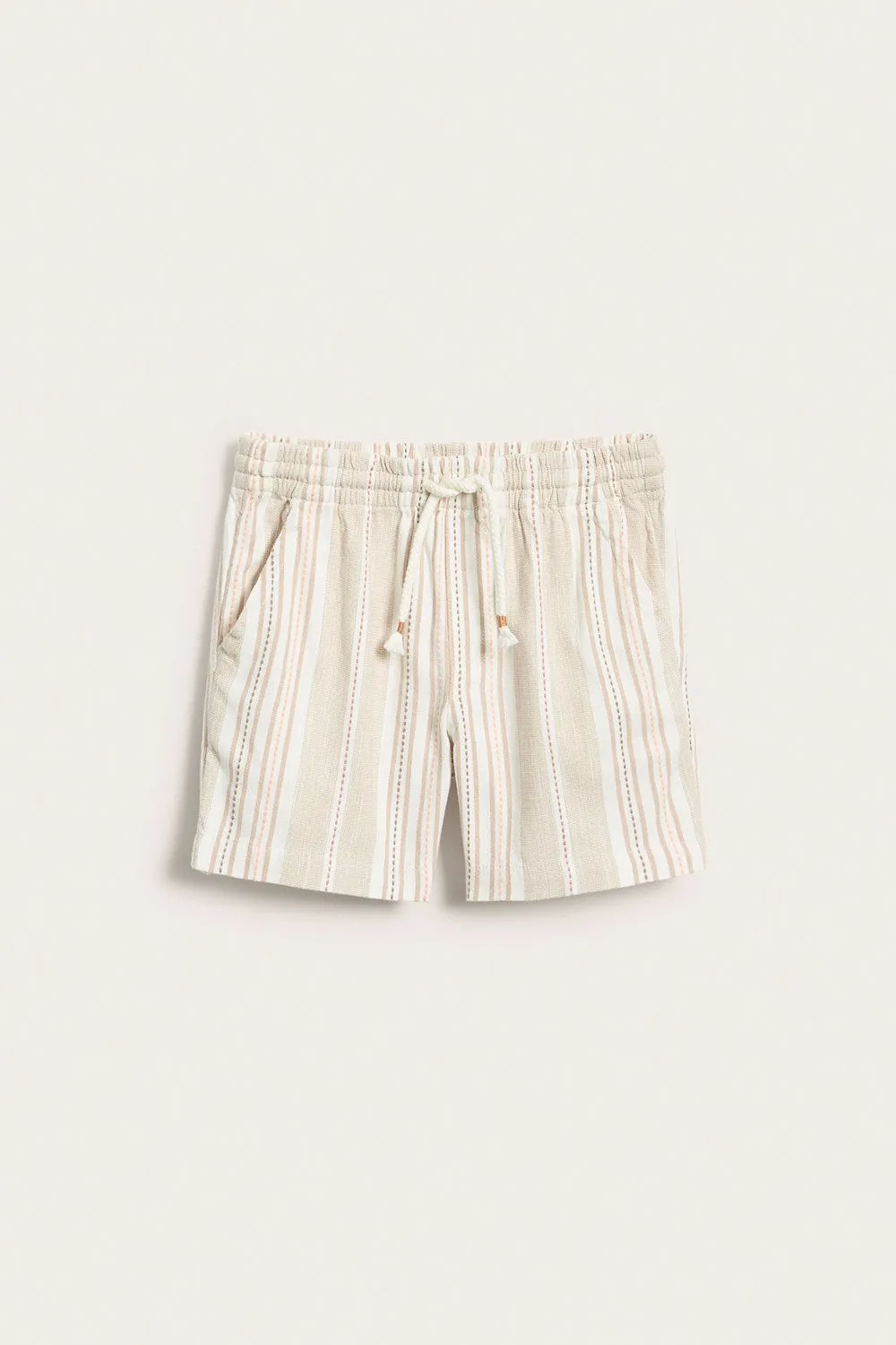Kids sand striped drawstring shorts