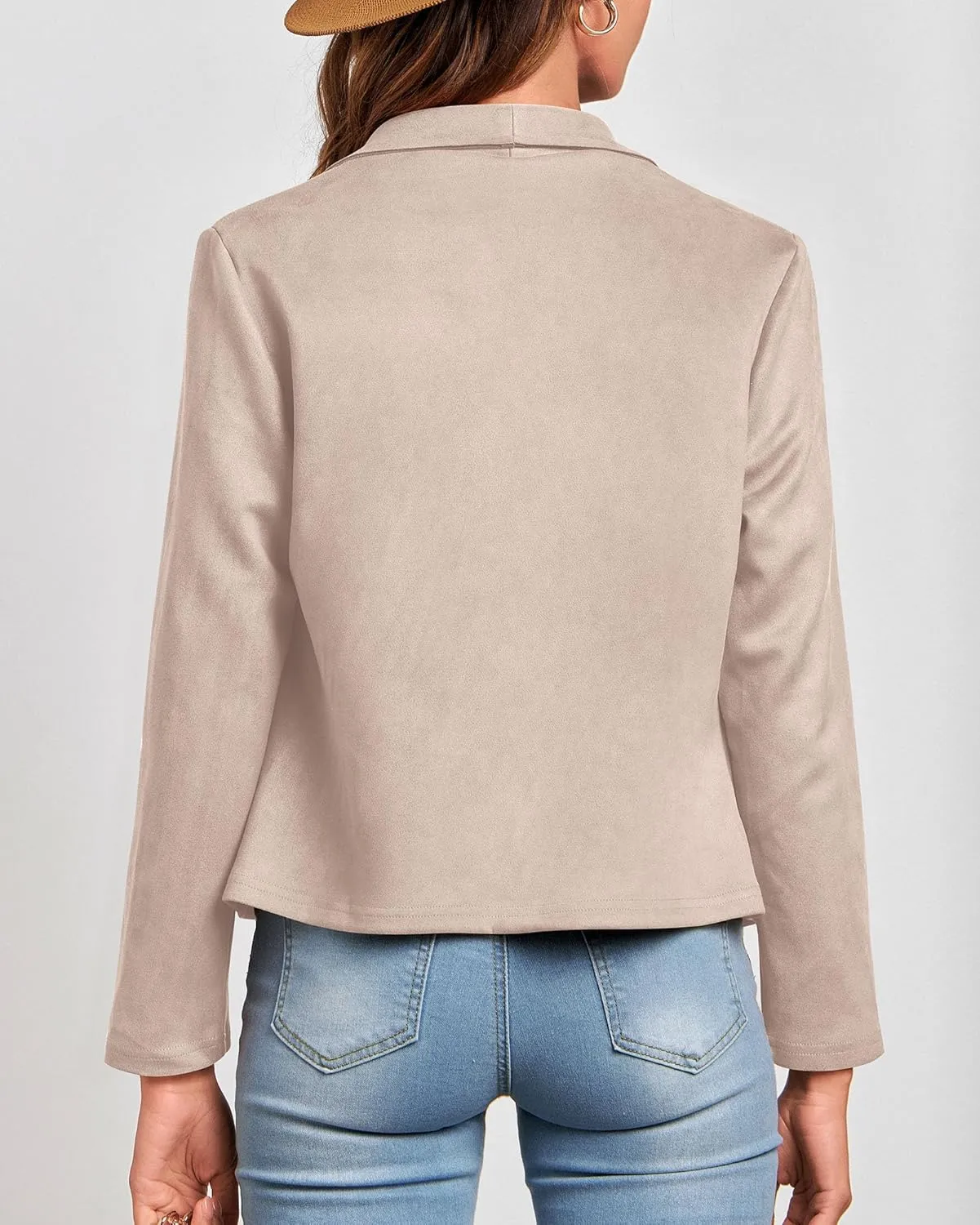 KIRUNDO Womens Fashion Faux Suede Jacket 2024 Fall Winter Casual Long Sleeve Open Front Bomber Cropped Coat Outerwear