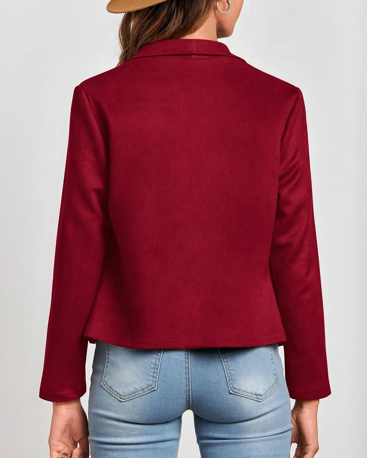 KIRUNDO Womens Fashion Faux Suede Jacket 2024 Fall Winter Casual Long Sleeve Open Front Bomber Cropped Coat Outerwear