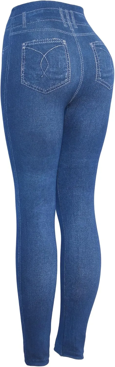 KMystic Women's Denim Print Fake Jeans Leggings