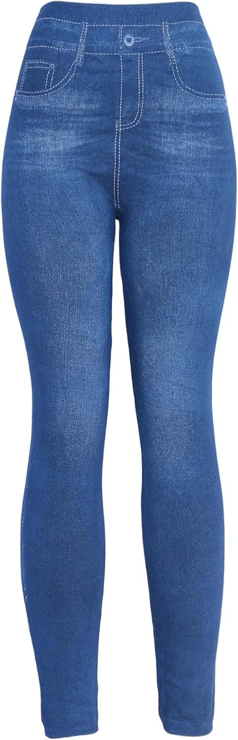 KMystic Women's Denim Print Fake Jeans Leggings