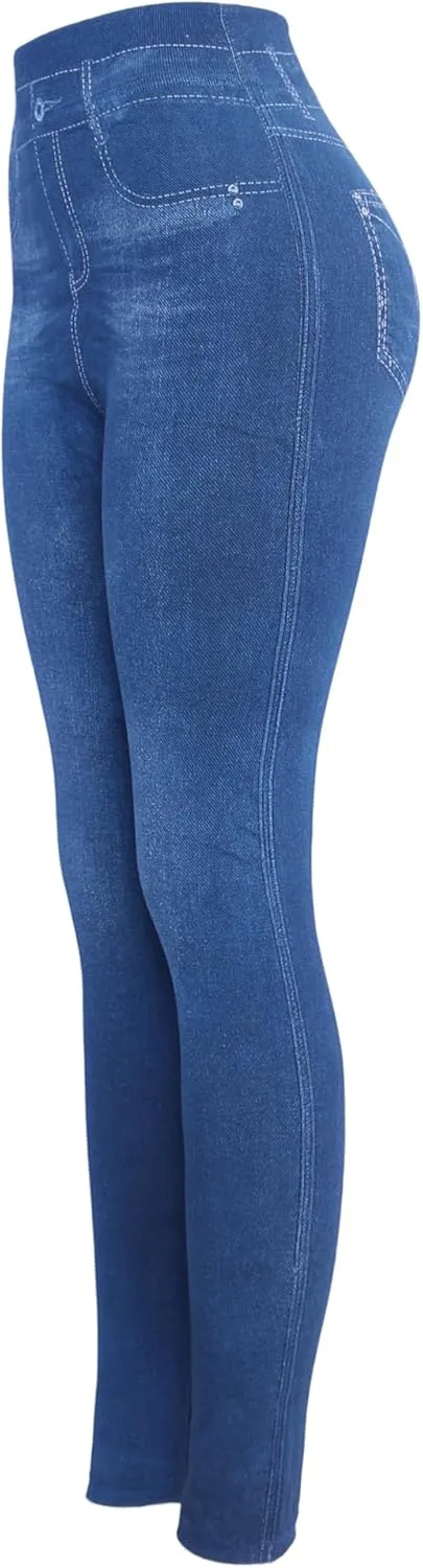 KMystic Women's Denim Print Fake Jeans Leggings
