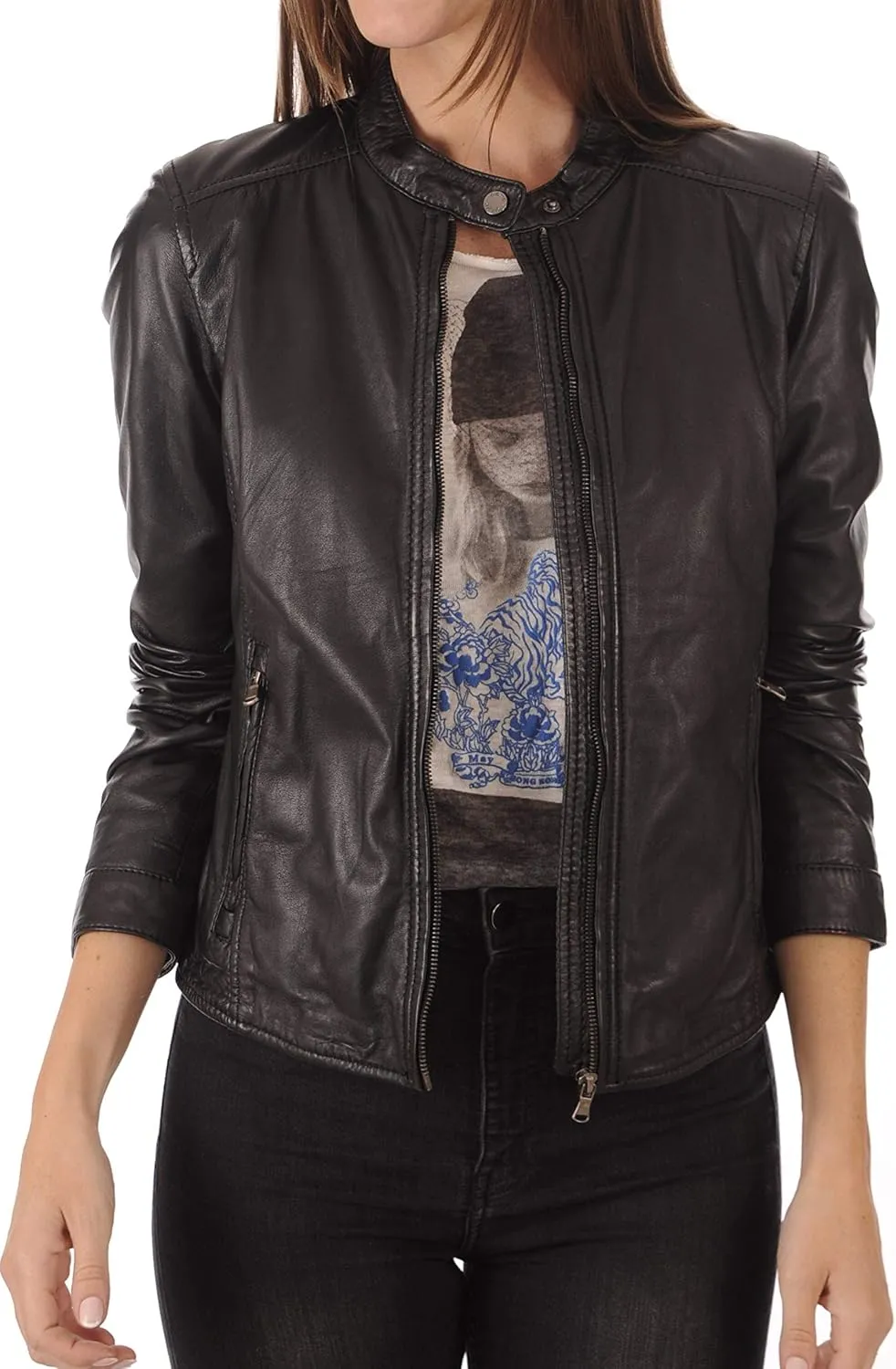 KYZER KRAFT Womens Leather Jacket Bomber Motorcycle Biker Real Lambskin Leather Jacket for Womens