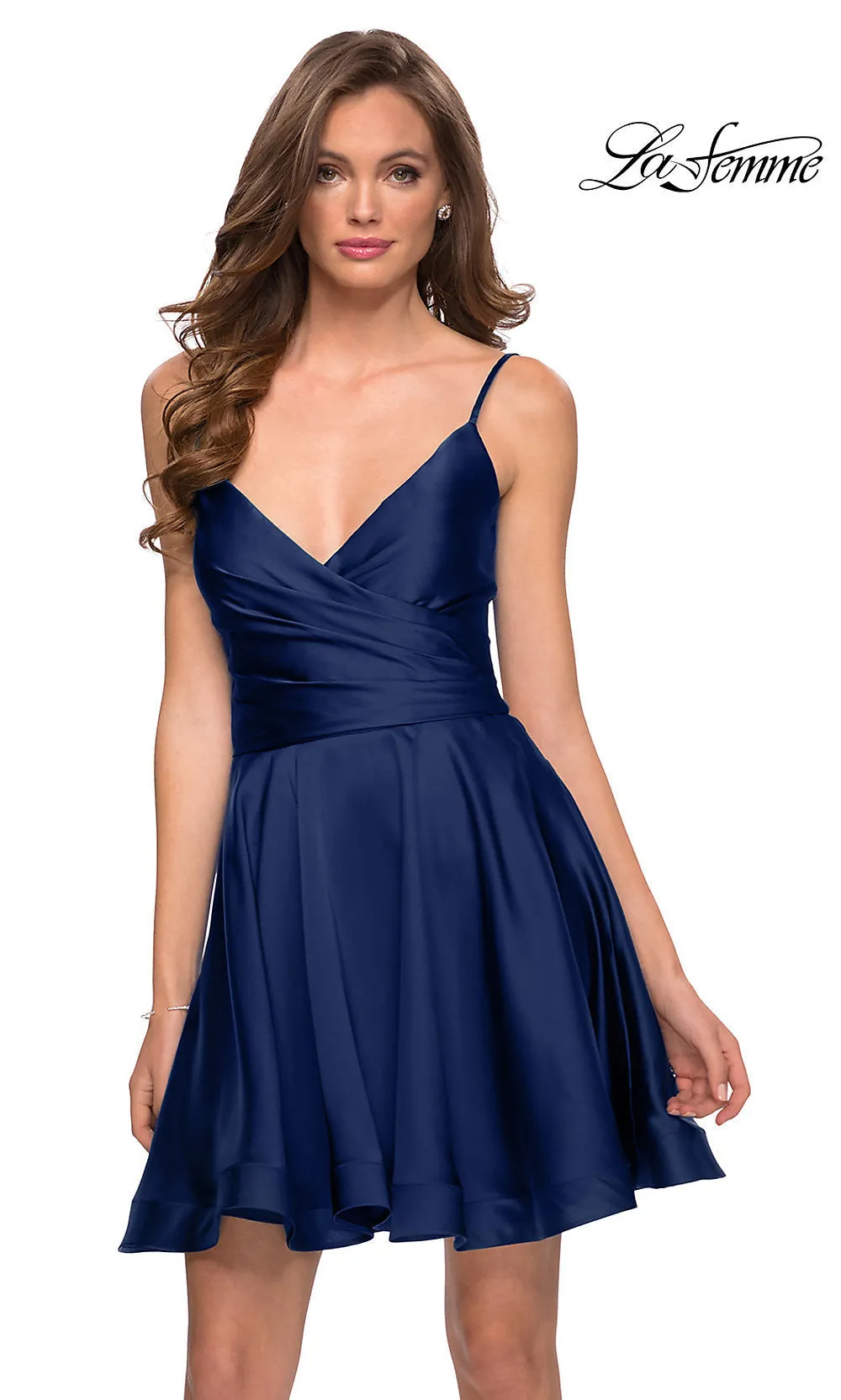 La Femme Short Satin Semi-Formal Dress with Corset