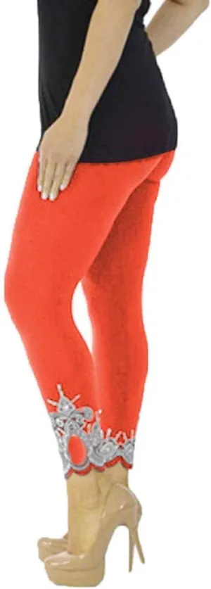 Lace Leggings for Women Plus Size High Waisted Capri Cropped Leggings Stretch Lace Trim Soft Tights Yoga Pants