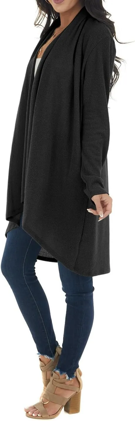 Lacozy Women's Open Front Long Cardigan Draped Snap Buffalo Plaid Shirt Kimono Cardigan Knit Sweater