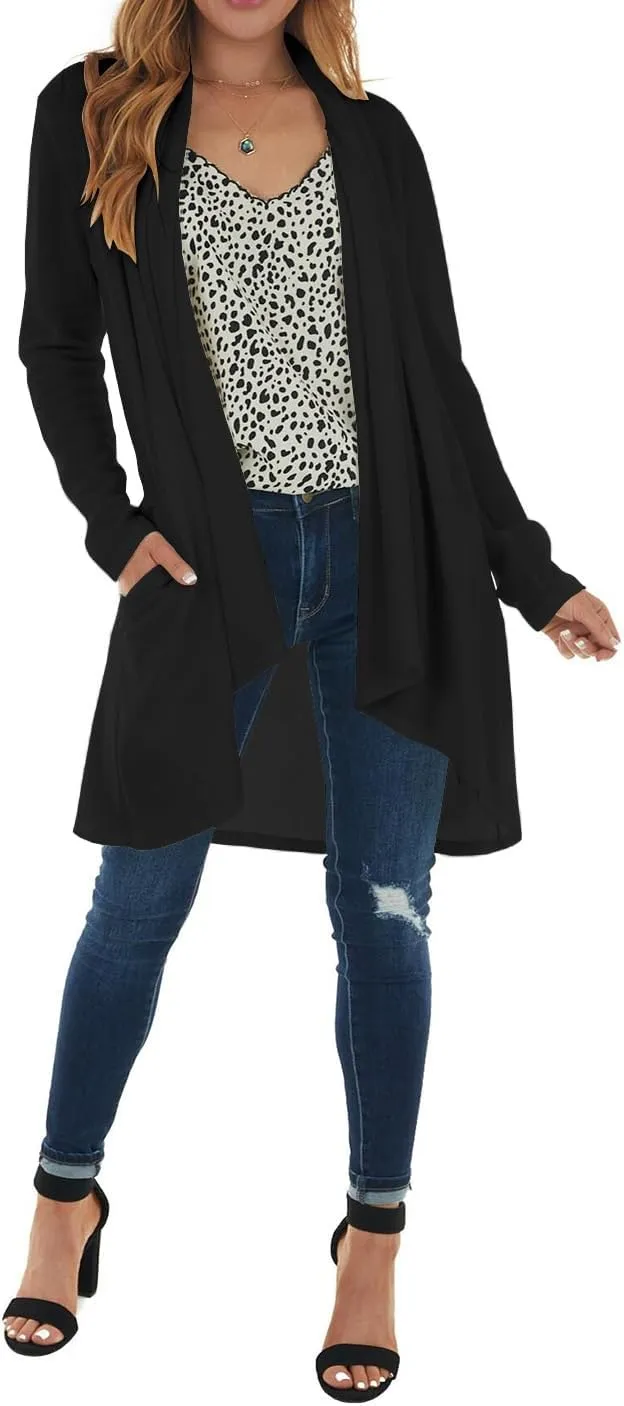 Lacozy Women's Open Front Long Cardigan Draped Snap Buffalo Plaid Shirt Kimono Cardigan Knit Sweater