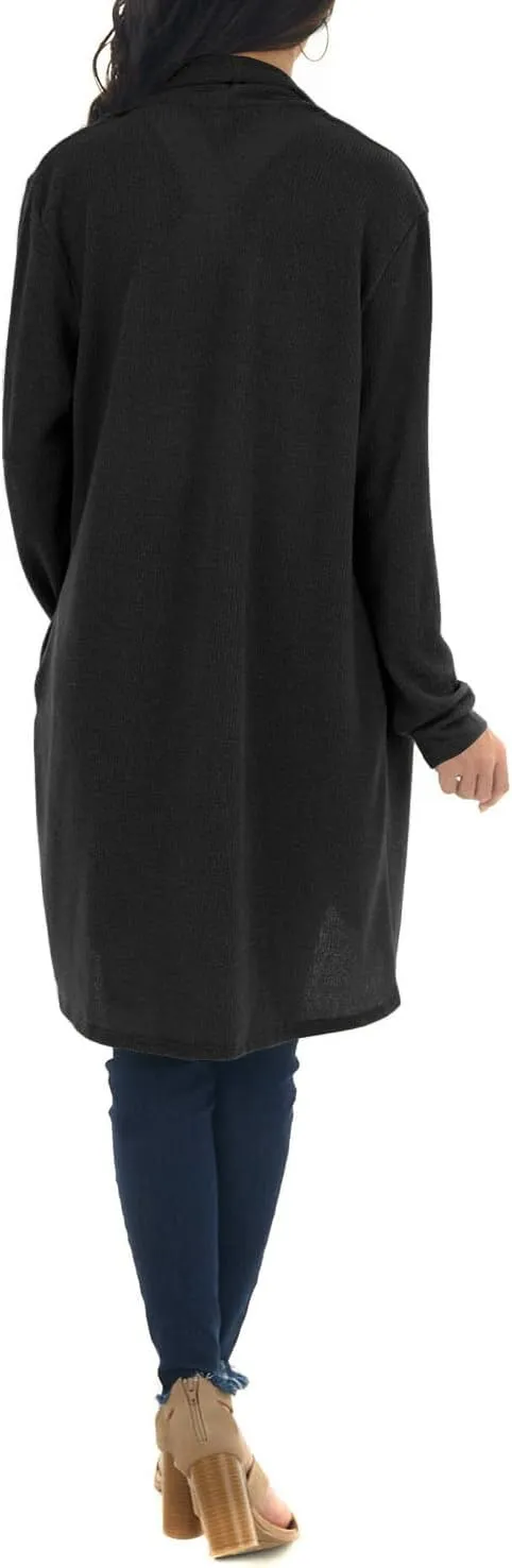 Lacozy Women's Open Front Long Cardigan Draped Snap Buffalo Plaid Shirt Kimono Cardigan Knit Sweater