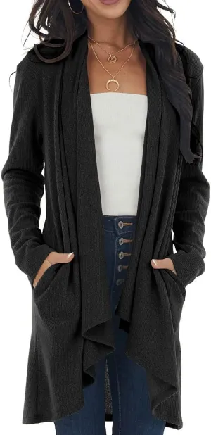 Lacozy Women's Open Front Long Cardigan Draped Snap Buffalo Plaid Shirt Kimono Cardigan Knit Sweater