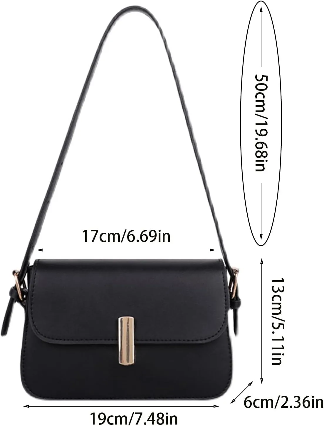 Ladies Fashion Solid Color Leather Metal Adjustable Shoulder Strap Messenger Bag Teacher Messenger Bag (Black, One Size)