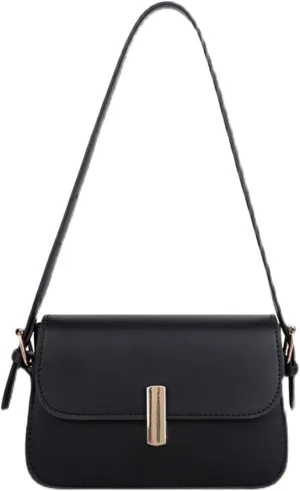Ladies Fashion Solid Color Leather Metal Adjustable Shoulder Strap Messenger Bag Teacher Messenger Bag (Black, One Size)