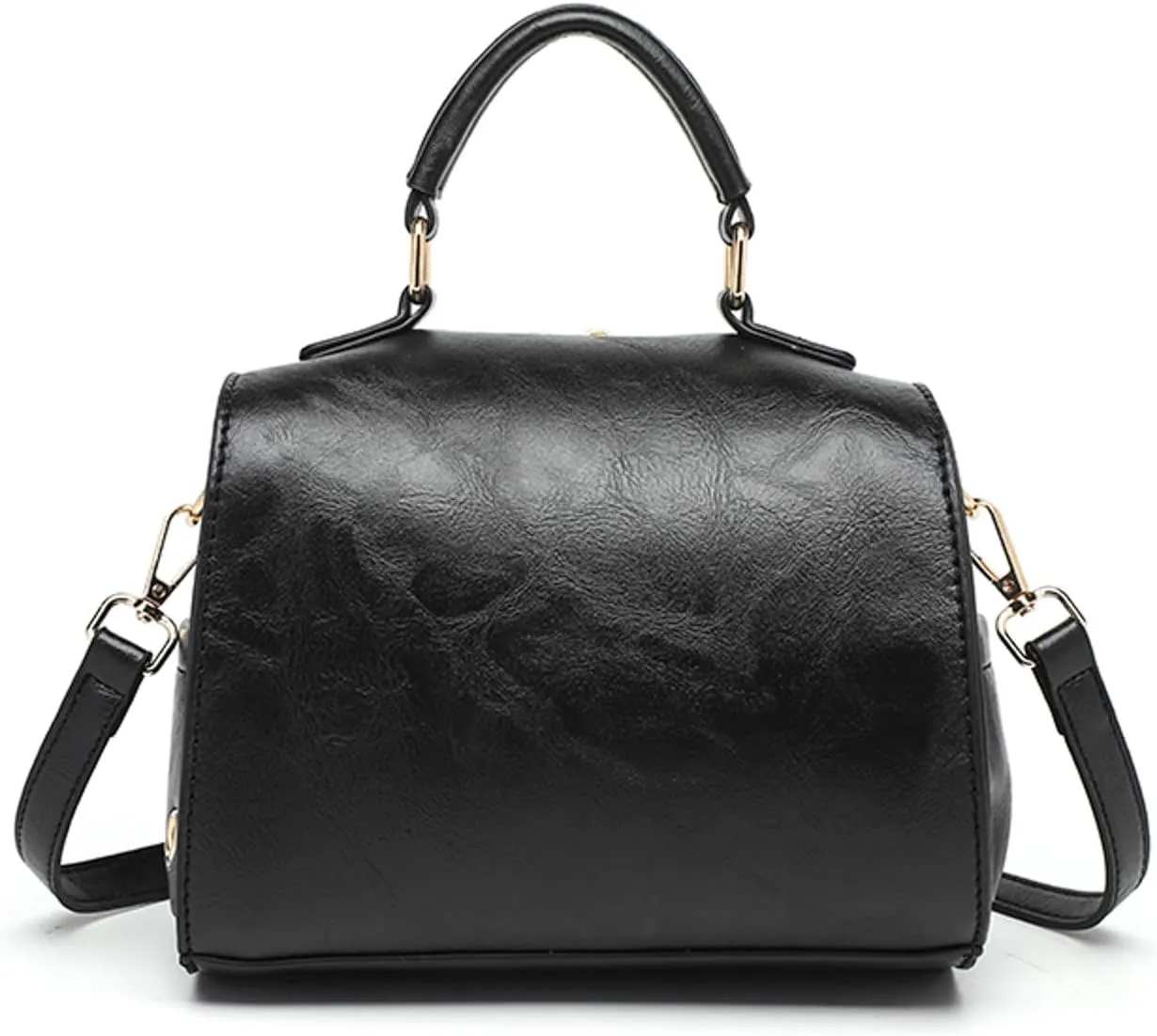 Ladies Soft Leather Retro Simple Fashion Square Bag Shoulder Bags Capacity Pocket Crossbody Bag (Black, One Size)