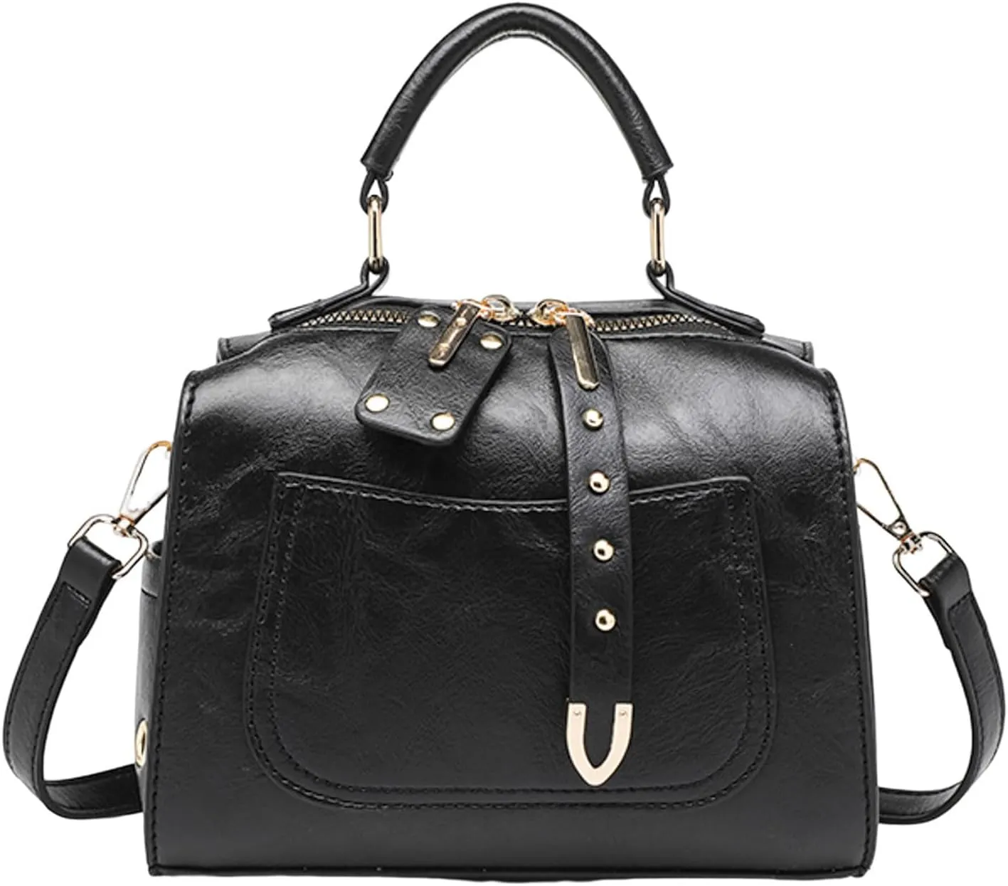 Ladies Soft Leather Retro Simple Fashion Square Bag Shoulder Bags Capacity Pocket Crossbody Bag (Black, One Size)