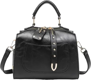 Ladies Soft Leather Retro Simple Fashion Square Bag Shoulder Bags Capacity Pocket Crossbody Bag (Black, One Size)