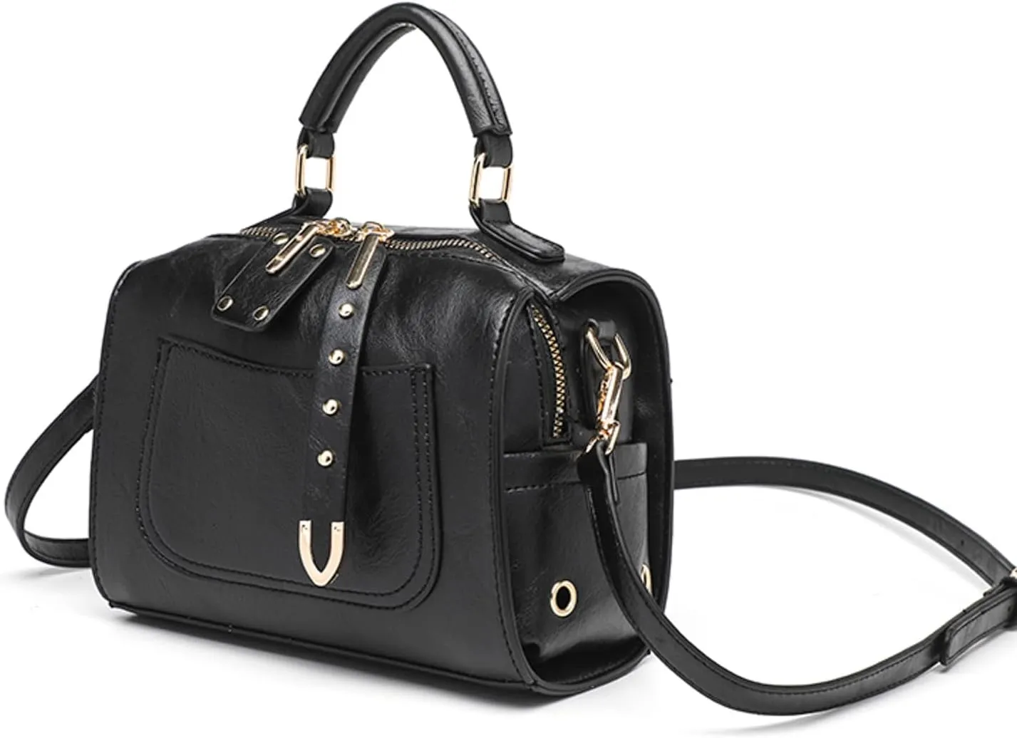 Ladies Soft Leather Retro Simple Fashion Square Bag Shoulder Bags Capacity Pocket Crossbody Bag (Black, One Size)