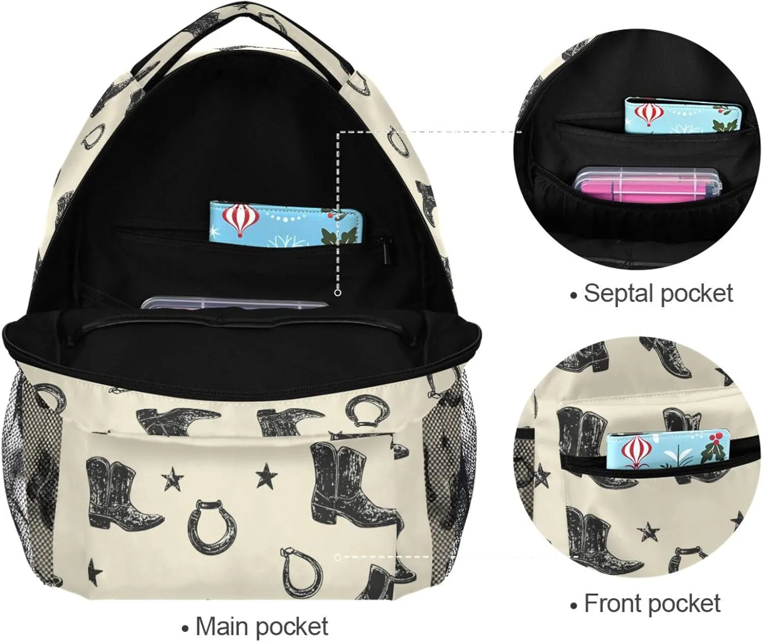 Laptop Backpack for Teens Boys Girls Fashion Business Work Bag with Chest Strap Gift Men & Women Western Cowboy Boots Spurs Primitive Charm