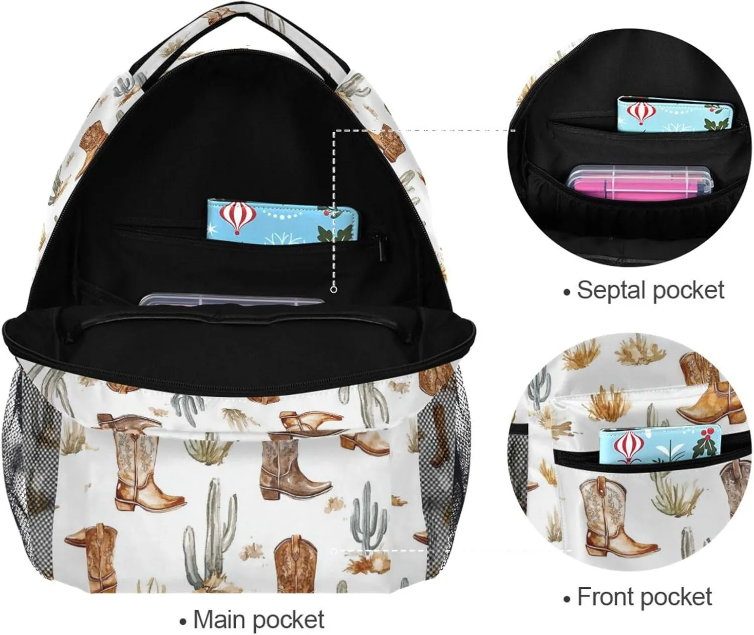 Laptop Backpack for Women Men Waterproof Diaper Bag Backpack with Chest Strap Gift Men & Women Western Cowboy Boho Cactus Boots West Ranch