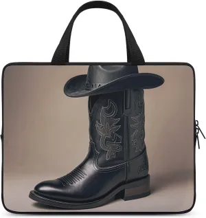 Laptop Case Sleeve Shockproof Computer Carrying Bag Cowboy Black Hat Western Boots Laptop Bag Tote Lightweight Notebook Case Cover Traveling Briefcase Handle Bags for Travel Business 10inch
