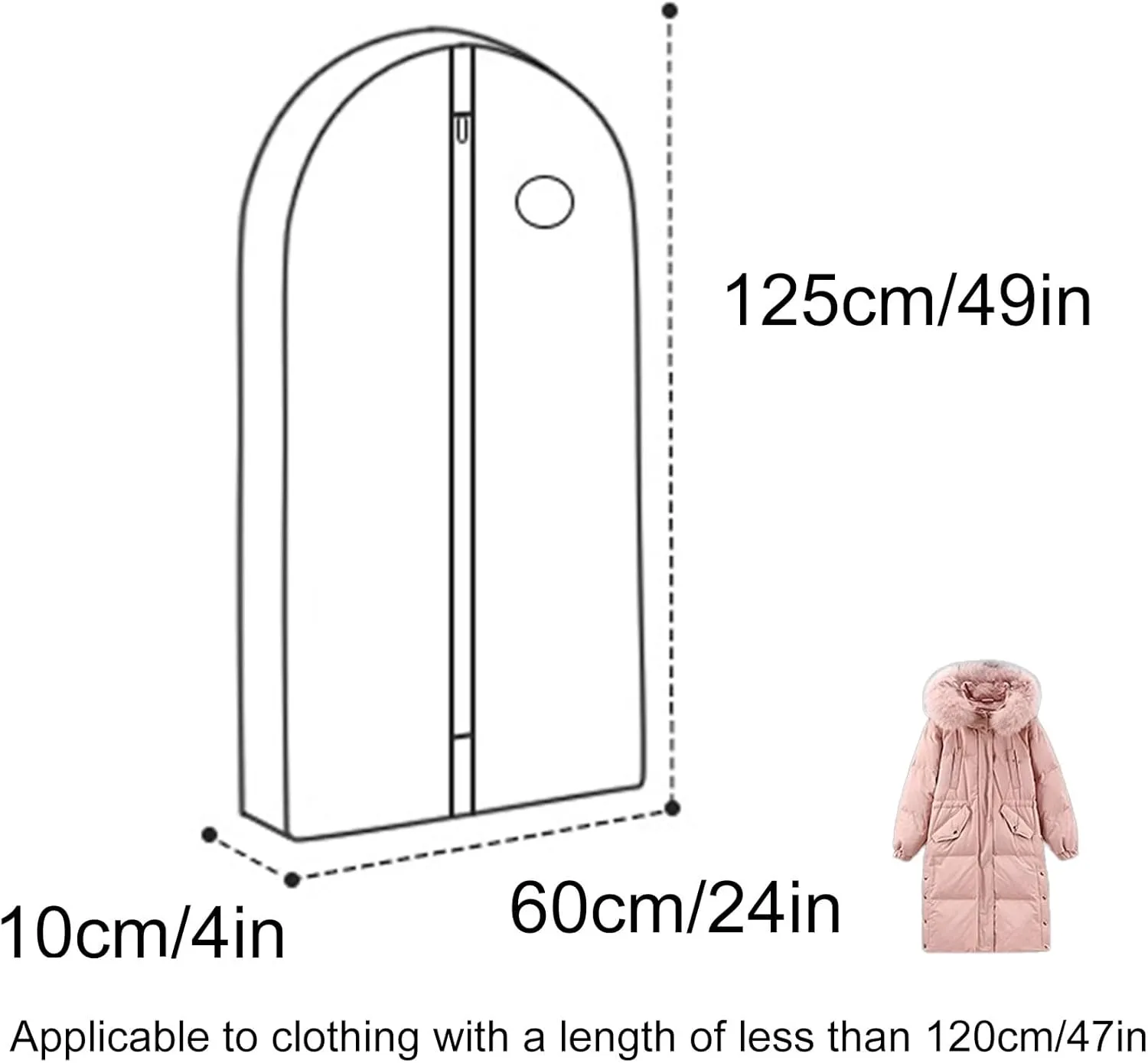Large Capacity Garment Bags for Hanging Clothes, Plastic suit Bags for Closet Storage for Shirts, Jackets, Coats, 2 Packs(Pink,60x10x125cm/24x4x49in)