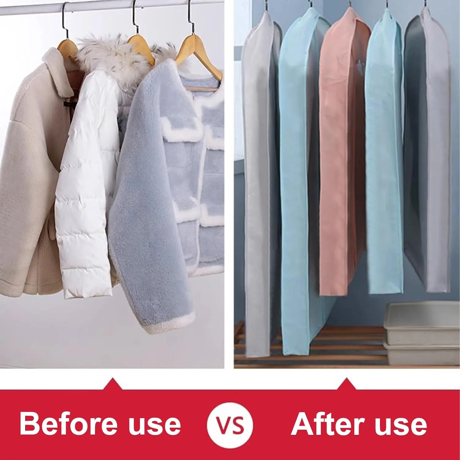 Large Capacity Garment Bags for Hanging Clothes, Plastic suit Bags for Closet Storage for Shirts, Jackets, Coats, 2 Packs(Pink,60x10x85cm/24x4x33in)