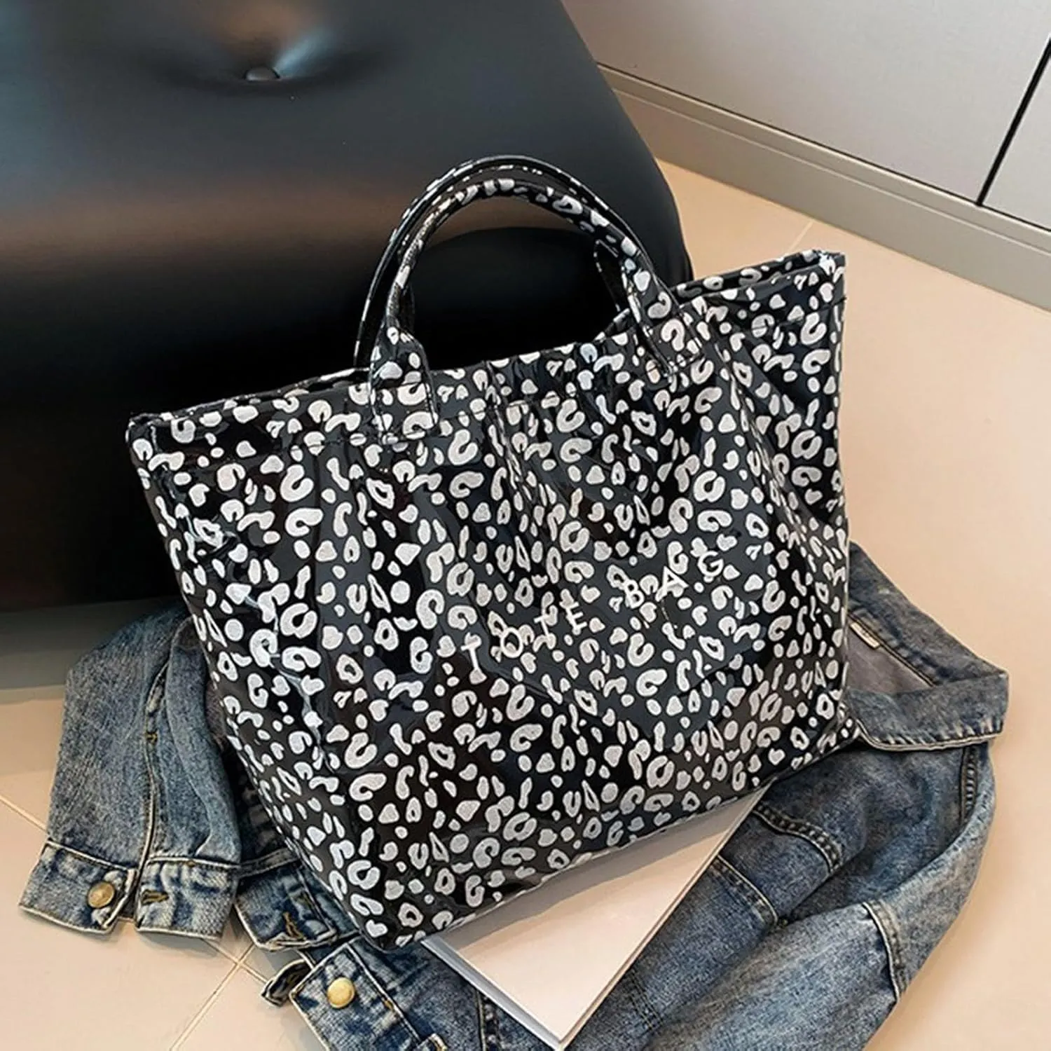 Large Capacity Leopard Print Lazy Wind Bag Fashion Handheld Large Capacity Tote Bag with Pockets And Compartments