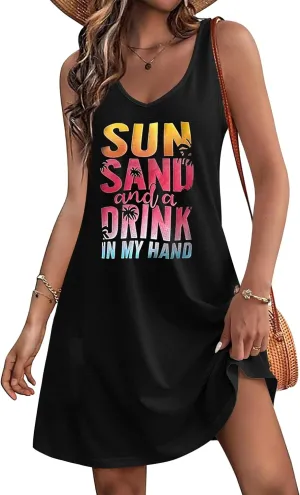 LAZYCHILD Summer Dresses for Women: Summer Sundress 2025 Boho Beach Dress Tree Shirts Tank Dress V Neck Casual Dresses