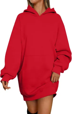 lcyhony Women's Fleece Oversized Sweatshirt Y2k Loose Comfy Hoodie Dress Winter Warm Long Sleeve Pullover Tops with Pockets