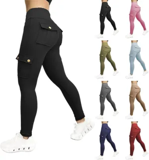 Leggings With Pockets for Women,High Waisted Cargo Pants Women,Tummy Control Butt Lifting Plus Size Workout Leggings