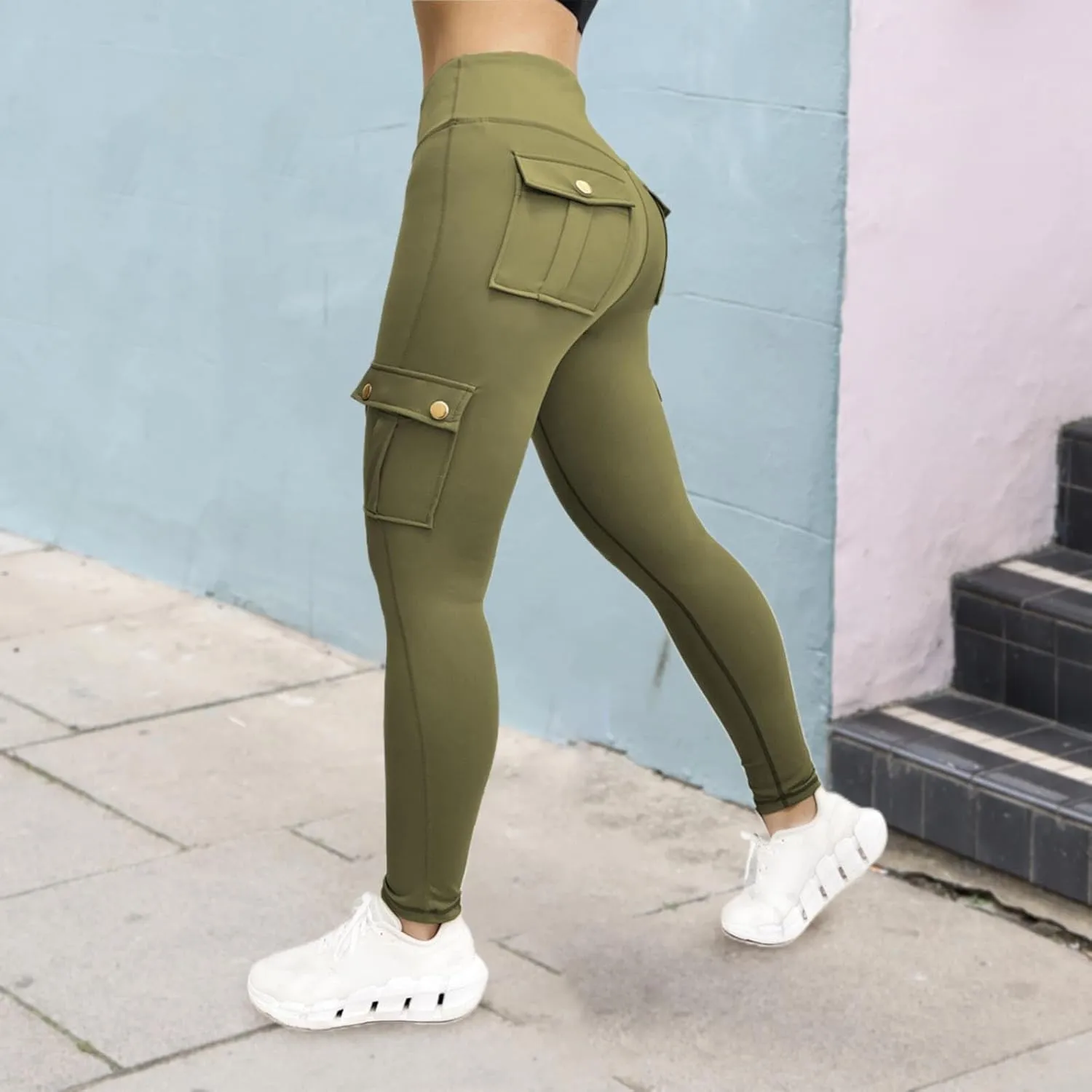Leggings With Pockets for Women,High Waisted Cargo Pants Women,Tummy Control Butt Lifting Plus Size Workout Leggings