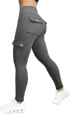 Leggings With Pockets for Women,High Waisted Cargo Pants Women,Tummy Control Butt Lifting Plus Size Workout Leggings