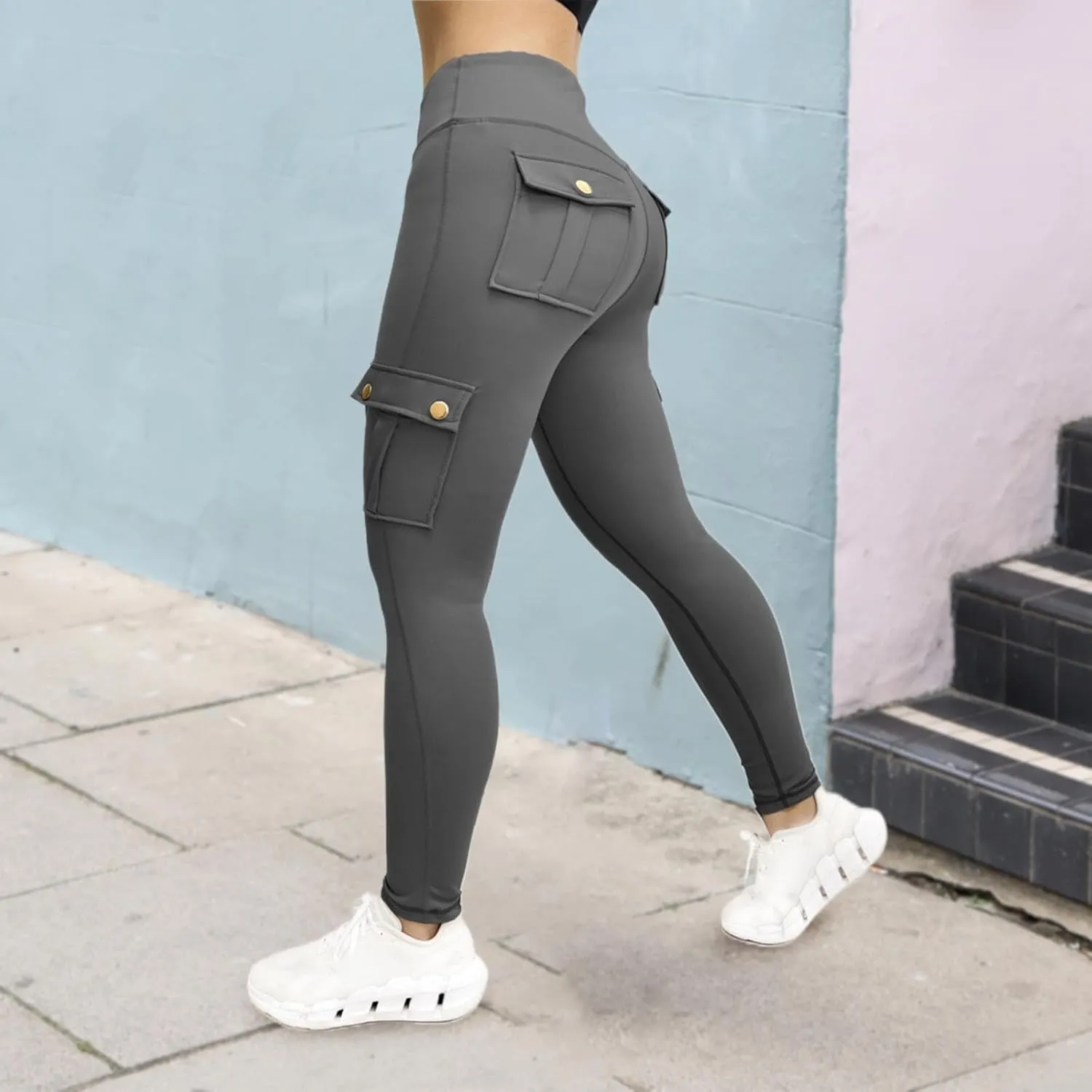 Leggings With Pockets for Women,High Waisted Cargo Pants Women,Tummy Control Butt Lifting Plus Size Workout Leggings