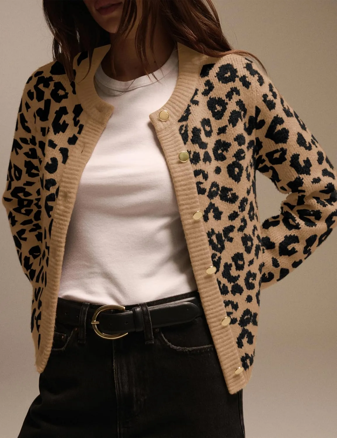 Leopard Print Cardigans for Women Cheetah Open Front Sweaters Button Down Knit Fall Clothes Long Sleeve Outwear Coats