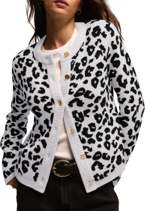 Leopard Print Cardigans for Women Cheetah Open Front Sweaters Button Down Knit Fall Clothes Long Sleeve Outwear Coats