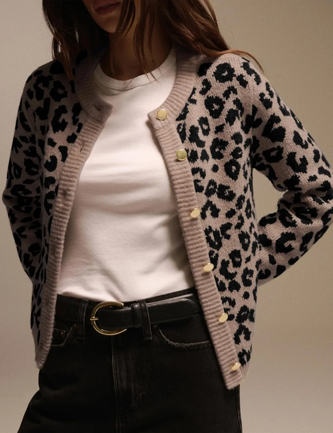 Leopard Print Cardigans for Women Cheetah Open Front Sweaters Button Down Knit Fall Clothes Long Sleeve Outwear Coats