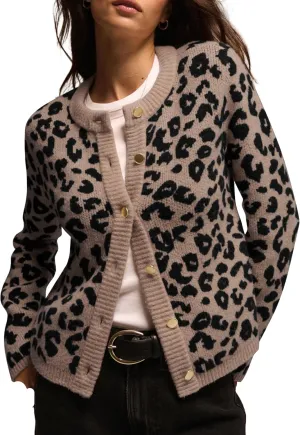Leopard Print Cardigans for Women Cheetah Open Front Sweaters Button Down Knit Fall Clothes Long Sleeve Outwear Coats