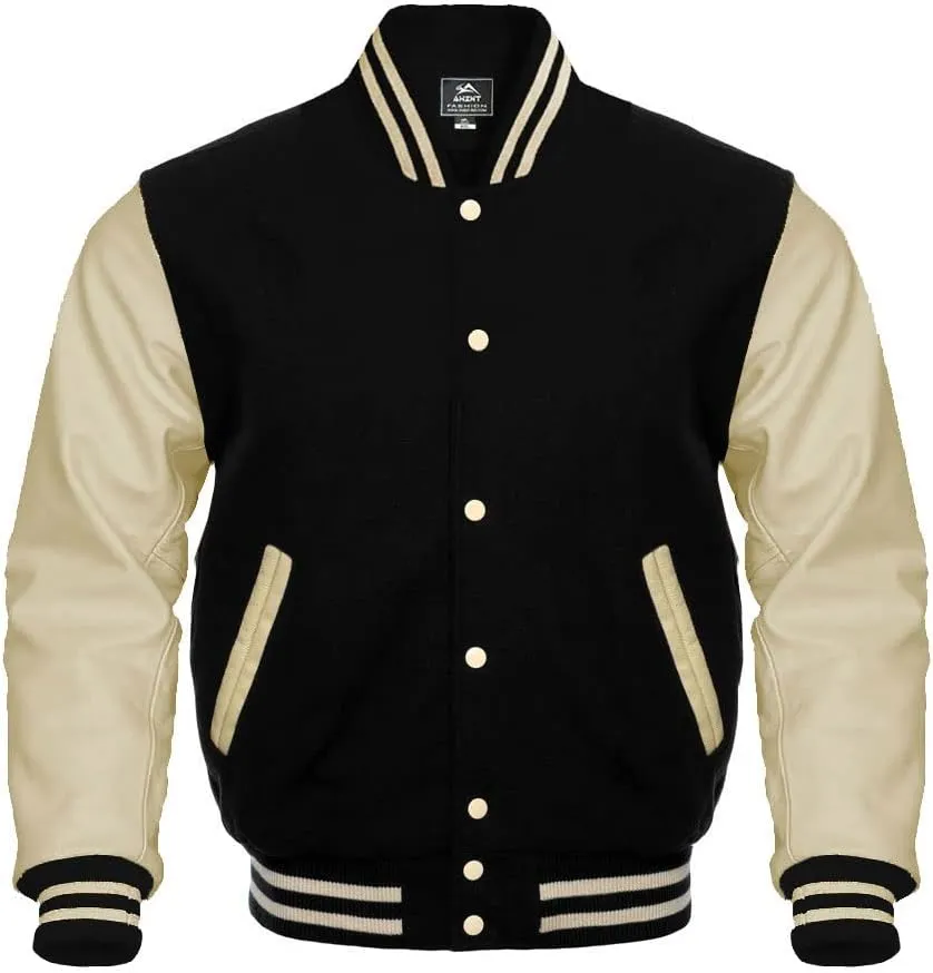 Letterman Baseball Varsity Jackets Genuine Leather Sleeves Multi wool colors