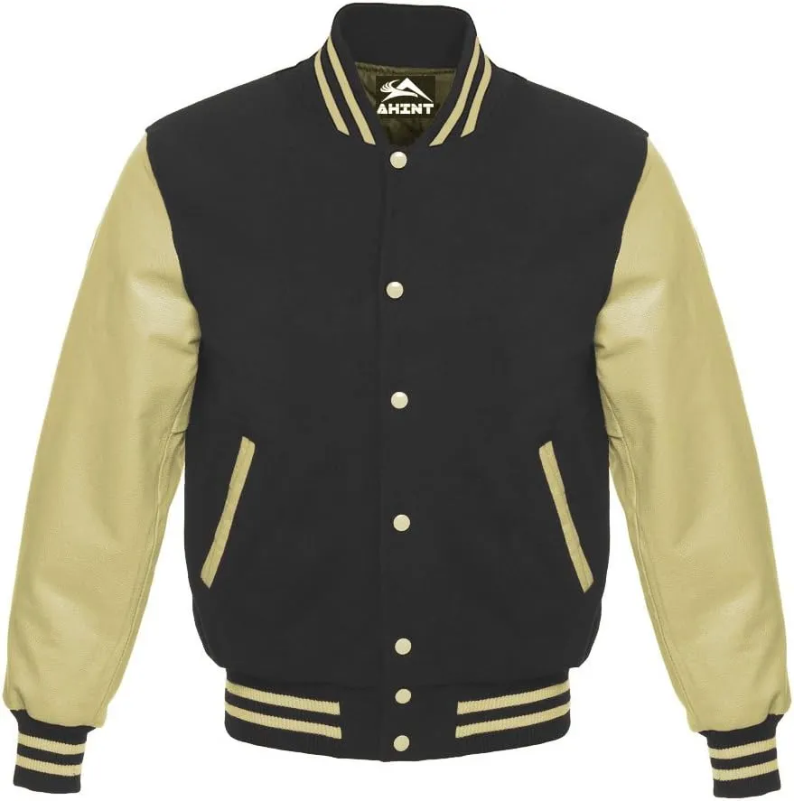 Letterman Varsity Baseball Bomber School College University Jackets Genuine Red Leather Sleeves Black Wool