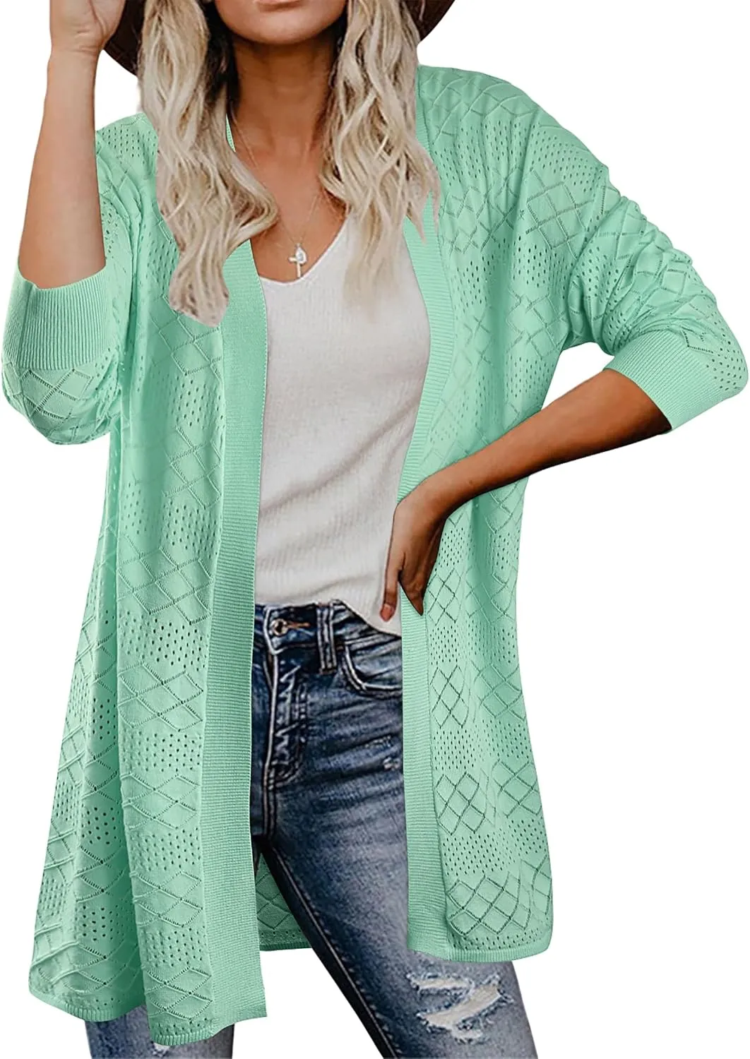 Lightweight Cardigans for Women Open Front Crochet Sweater Kimono Thin Drape Sun Protection Coverups Travel