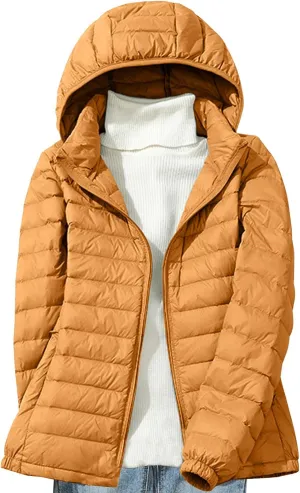 Lightweight Jackets For Women With Hood Long Sleeve Trendy Zip Solid Color Down Coat Winter Warm Casual Puffer Jacket