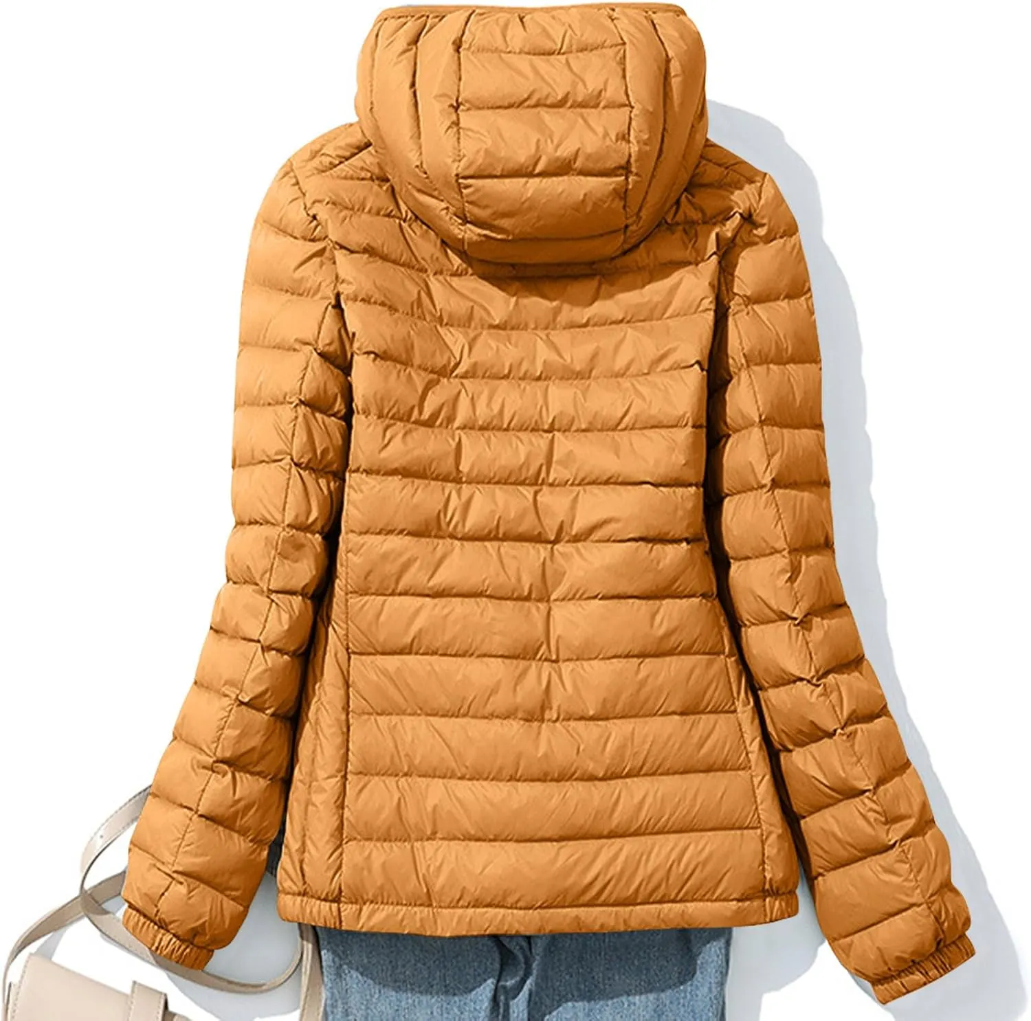 Lightweight Jackets For Women With Hood Long Sleeve Trendy Zip Solid Color Down Coat Winter Warm Casual Puffer Jacket