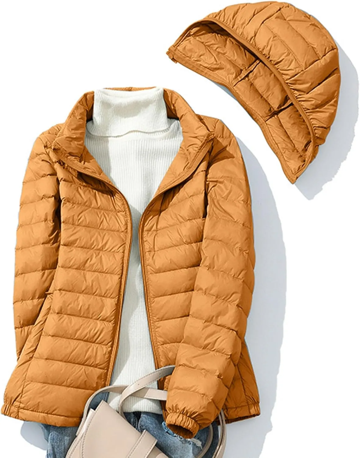 Lightweight Jackets For Women With Hood Long Sleeve Trendy Zip Solid Color Down Coat Winter Warm Casual Puffer Jacket