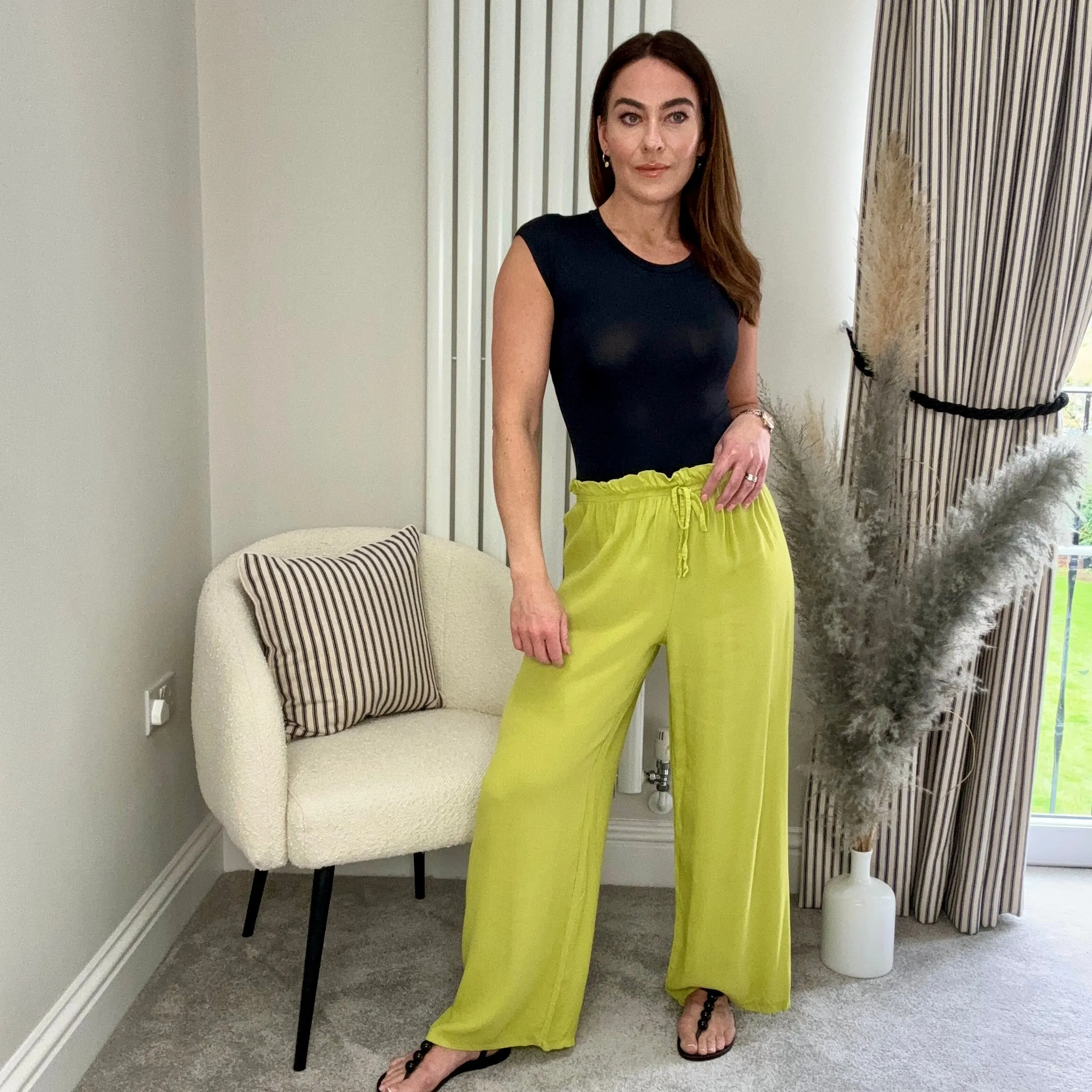 LIME ELASTICATED SUMMER TROUSERS