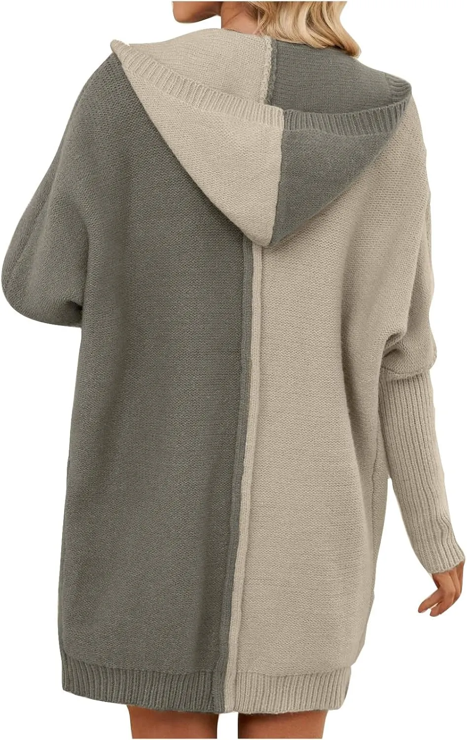 Long Cardigan Sweaters for Women Winter Coats Color Block Knit Sweater Fall Jackets with Hood Long Trench Coat