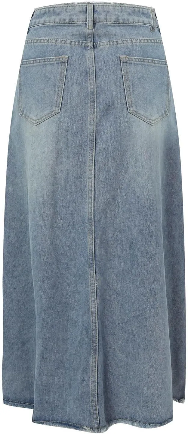 Long Denim Skirts for Women High Waist Denim Maxi Skirt Flared Jean Skirt Pencil Jean Skirts Y2k with Pockets