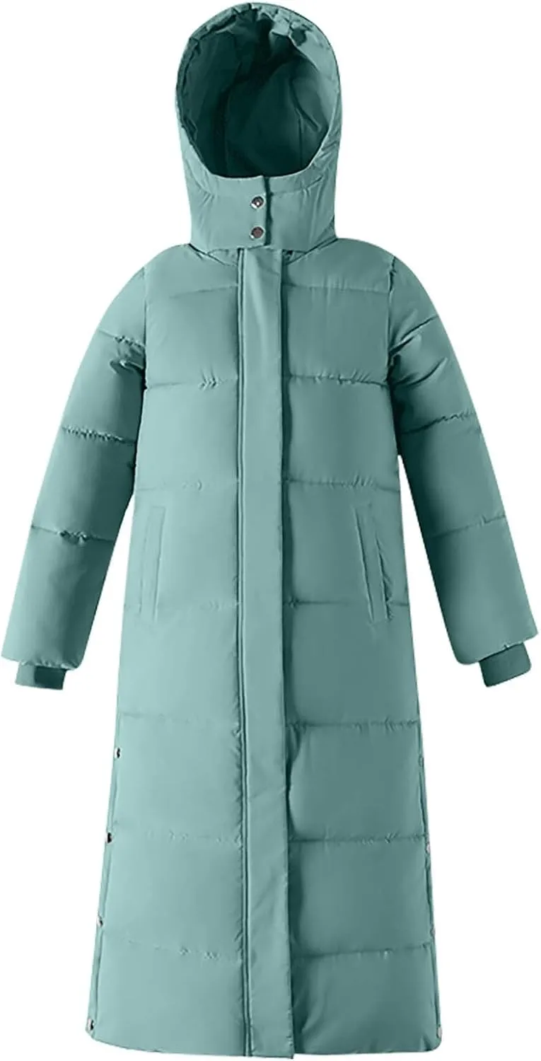 Long Jackets for Women Quilted Coats Trendy Puffer Hooded Jacket Zip Up Casual Jacket Coat Thicken Cotton Padded Jacket