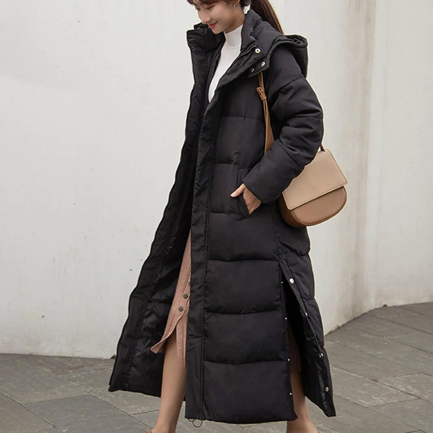 Long Jackets for Women Quilted Coats Trendy Puffer Hooded Jacket Zip Up Casual Jacket Coat Thicken Cotton Padded Jacket