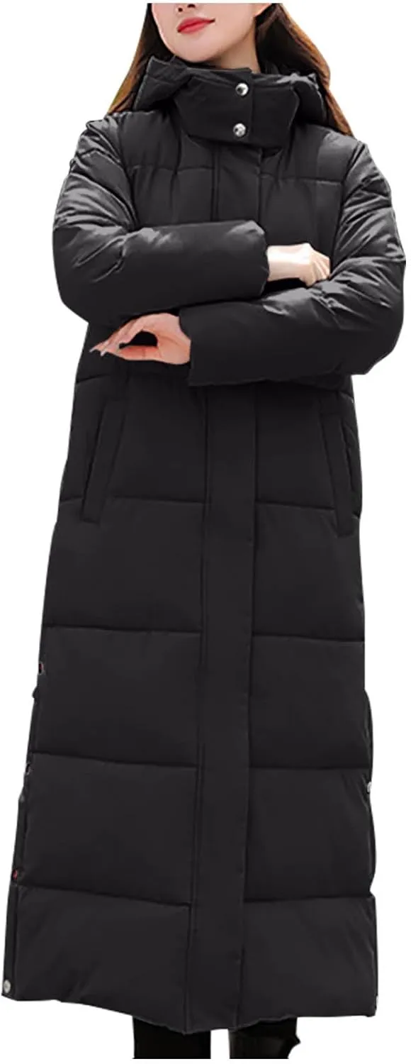 Long Jackets for Women Quilted Coats Trendy Puffer Hooded Jacket Zip Up Casual Jacket Coat Thicken Cotton Padded Jacket