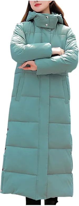 Long Jackets for Women Quilted Coats Trendy Puffer Hooded Jacket Zip Up Casual Jacket Coat Thicken Cotton Padded Jacket